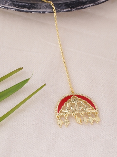 

Voylla Women Brass-Plated & Red Enamelled Handcrafted Maang Tikka, Gold