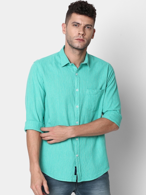 

CAVALLO by Linen Club Men Sea Green Regular Fit Striped Casual Shirt
