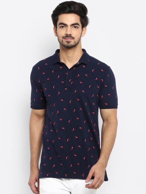 

Mufti Men Navy Blue Printed Polo Collar T-shirt