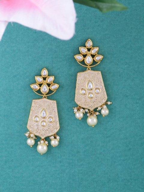

Tistabene Gold-Plated & Cream-Coloured Enamelled Geometric Drop Earrings