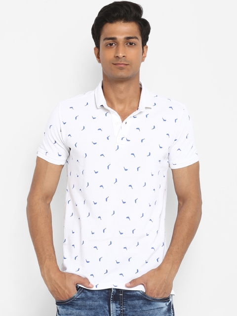 Mufti Men White Printed Polo Collar T-shirt