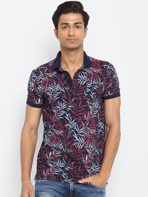 

Mufti Men Navy Blue Printed Polo Collar Slim Fit T-shirt