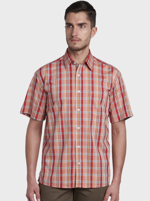 

ColorPlus Men Orange & Black Regular Fit Checked Casual Shirt