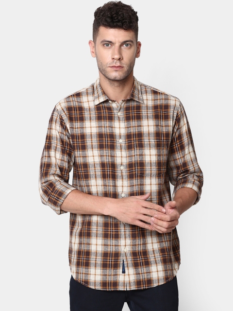 

CAVALLO by Linen Club Men Cotton Linen Brown Regular Fit Checked Casual Shirt
