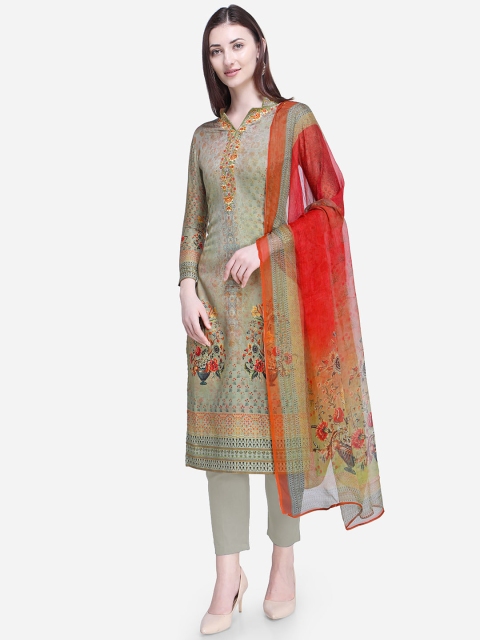

Stylee LIFESTYLE Green & Red Printed Unstitched Dress Material