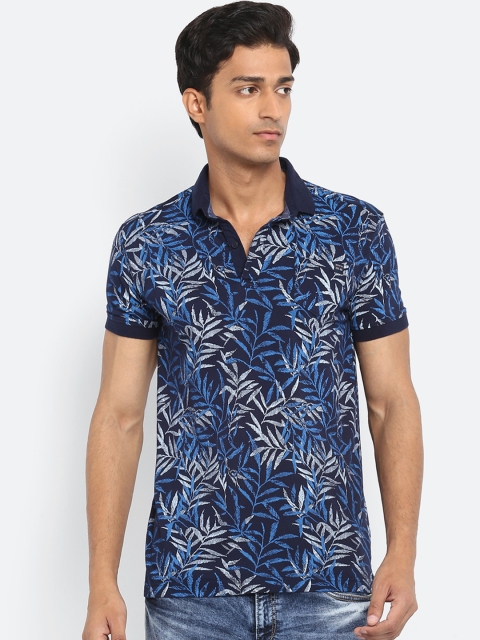 

Mufti Men Blue White Printed Polo Collar Slim Fit Pure Cotton T-shirt