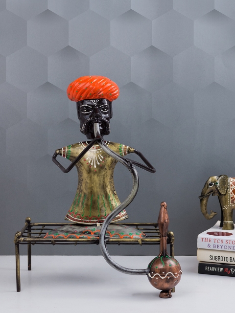 

Golden Peacock Multicoloured Rajasthani Hookah Man Handcrafted Showpiece, Multi