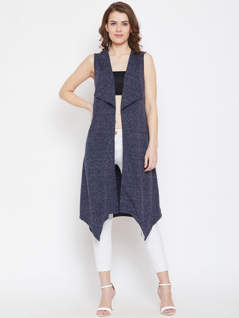 

Hypernation Women Navy Blue Solid Open Front Shrug