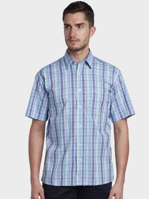 

ColorPlus Men Blue & Red Regular Fit Checked Casual Shirt