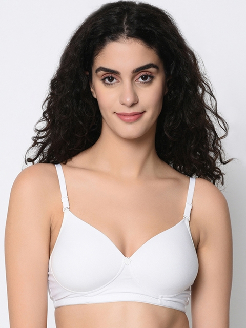 Da Intimo White Solid Cotton Lightly Padded Non-Wired T-shirt Bra DI-1229