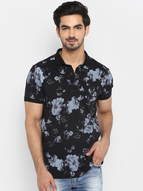 

Mufti Men Black Blue Printed Polo Collar Pure Cotton T-shirt