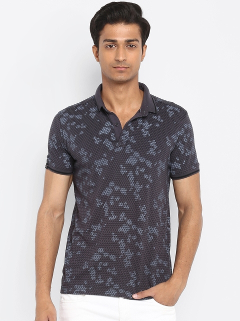 

Mufti Men Charcoal Printed Polo Collar Pure Cotton T-shirt