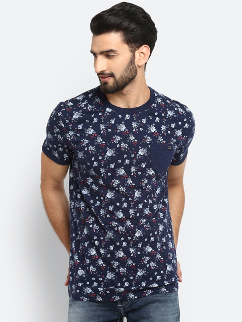 

Mufti Men Navy Blue Printed Round Neck T-shirt