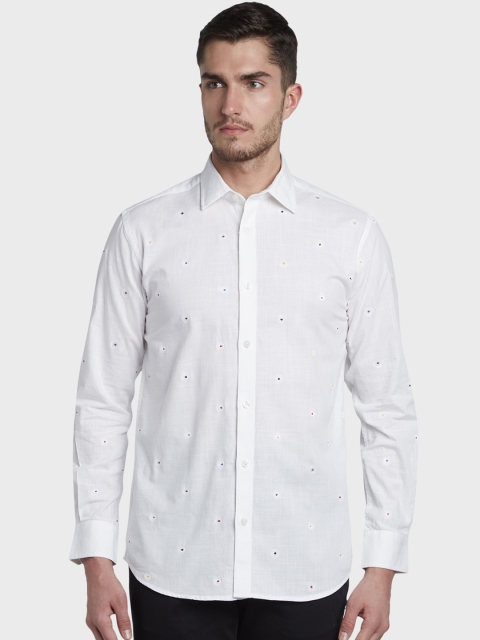 

ColorPlus Men White Tailored Fit Self Design Casual Shirt