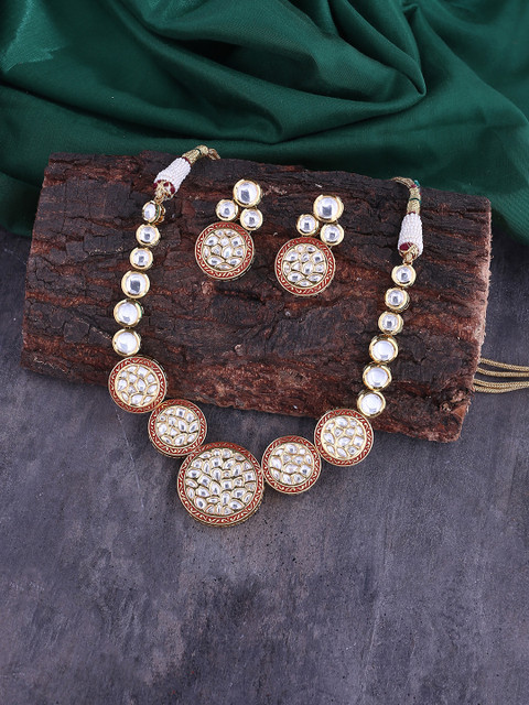 

Tistabene Women Gold-Plated Polki Designer Jewellery Set, Red
