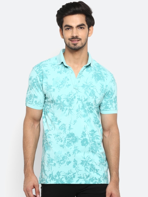 

Mufti Men Mint Green Printed Polo Collar Slim Fit Pure Cotton T-shirt, Lime green