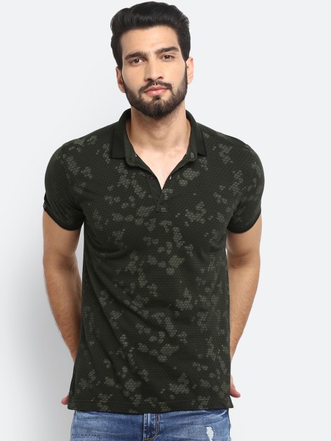 

Mufti Men Olive Green Printed Polo Collar T-shirt