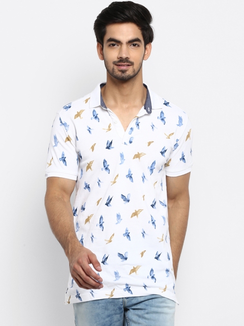 

Mufti Men White Blue Printed Polo Collar Pure Cotton T-shirt