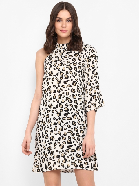 

MIAMINX Women Cream-Coloured & Black Animal Print A-Line Dress