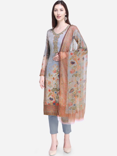 

Stylee LIFESTYLE Grey & Beige Cotton Blend Unstitched Dress Material