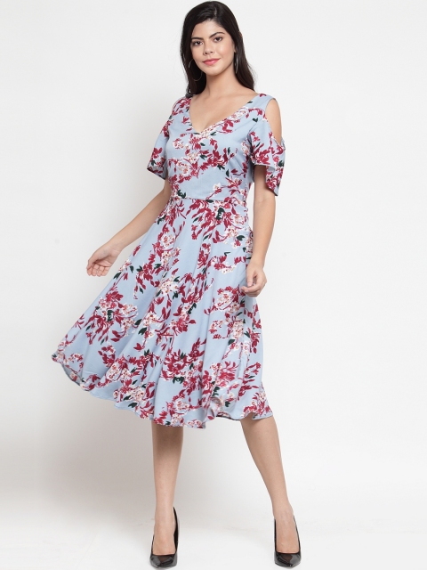 

Just Wow Women Blue Floral Printed Fit and Flare Dress