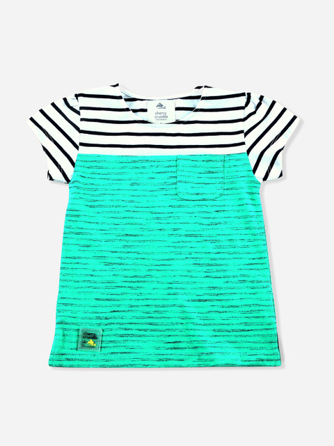 

Cherry Crumble Girls Sea Green & White Striped Round Neck T-shirt