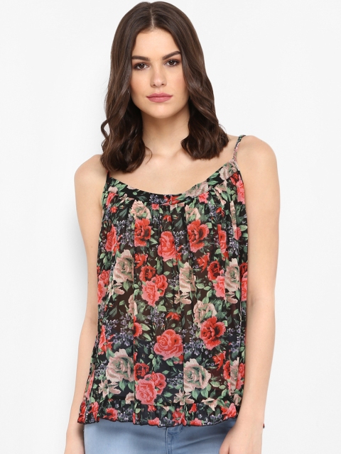

MIAMINX Women Black Floral Printed A-Line Top