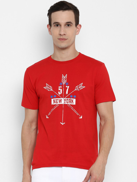 

Joven Men Red Printed Round Neck T-shirt