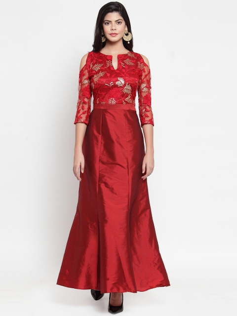 

Just Wow Women Maroon Embroidered Maxi Dress