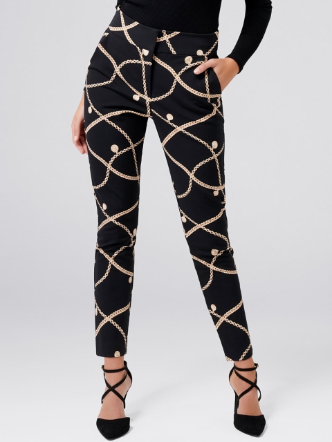 

Forever New Women Black & Beige Tapered Fit Printed Regular Trousers
