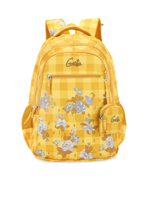 

Genie Girls Yellow Checked 17 inches Medium Backpack with Zip Pouch