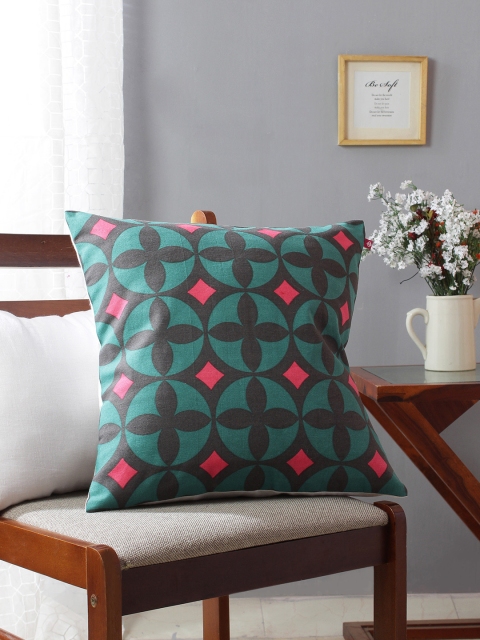 

India Circus by Krsnaa Mehta Green Single 220 GSM Ethnic Motifs Square Cushion Cover
