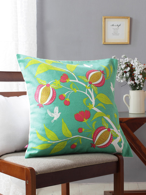

India Circus by Krsnaa Mehta Green Single 220 GSM Floral Square Cushion Cover
