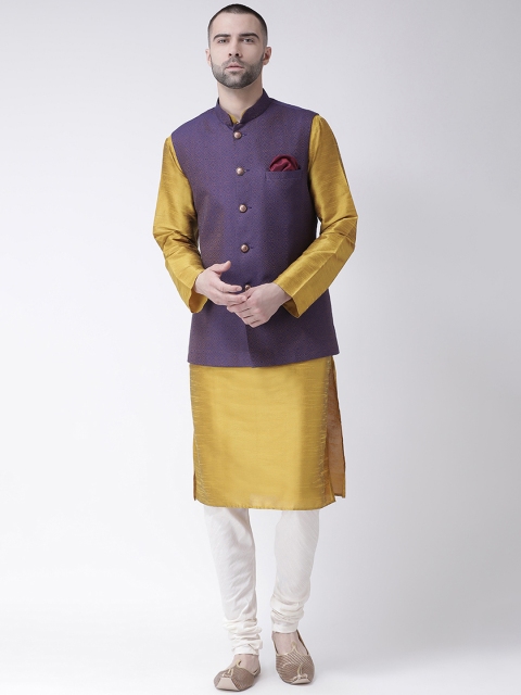 

KISAH Men Brown & White Solid Churidar Kurta with Nehru Jacket