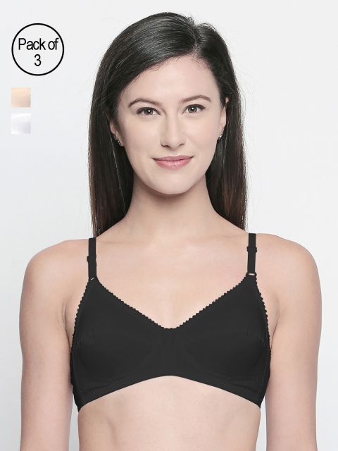 

Bodycare Pack of 3 Solid Non-Wired Non Padded Everyday Bra E5508BSW, Black