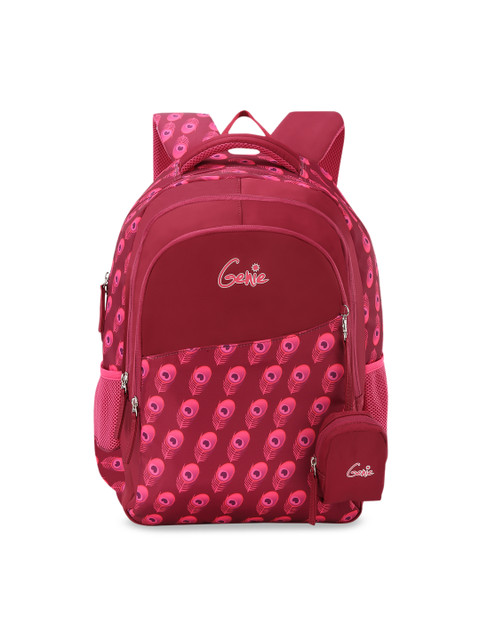 

Genie Girls Maroon & Purple Printed 16 inches Medium Backpack with Pouch