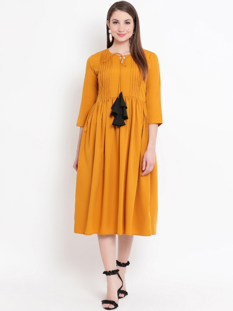 

FABNEST Women Mustard Yellow Solid Fit and Flare Dress