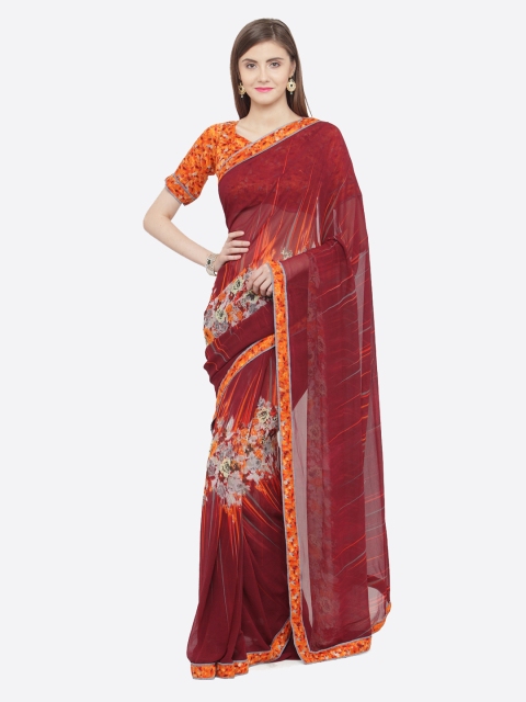 

Shaily Women Maroon Printed Pure Georgette Saree