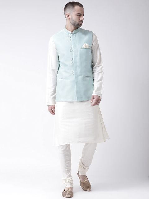 

KISAH Men White & Blue Solid Churidar Kurta with Nehru Jacket