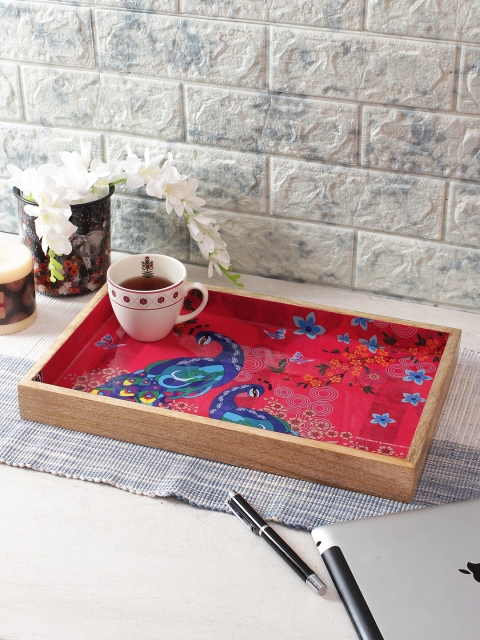 

India Circus by Krsnaa Mehta Fuchsia Pink & Blue Printed Wood Serving Tray