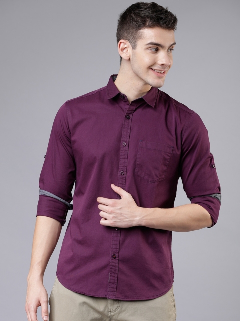 

LOCOMOTIVE Men Purple Slim Fit Solid Casual Shirt