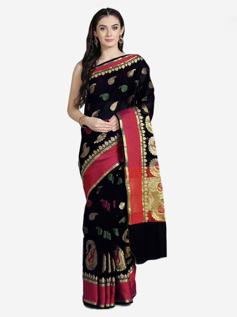 

Chhabra 555 Black Art Silk Woven Design Chanderi Saree