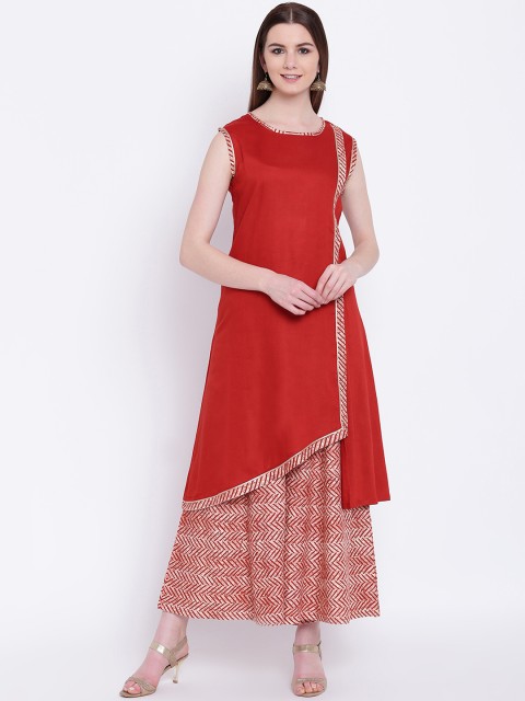 

Khushal K Women Maroon & Beige Solid Kurta with Palazzos