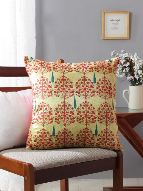 

India Circus by Krsnaa Mehta Cream-Coloured Floral Printed Single Square Cushion Cover