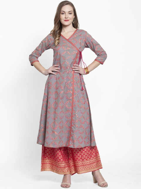 

Varanga Women Grey & Pink Printed Kurta with Palazzos