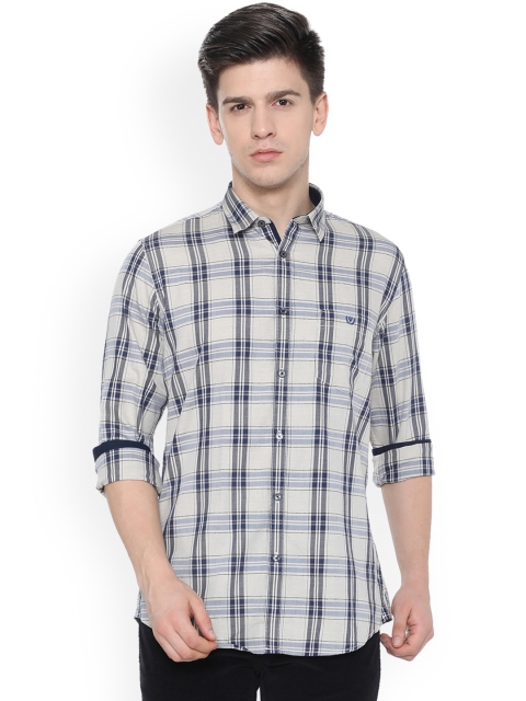 

Van Heusen Sport Men Grey & Navy Blue Slim Fit Checked Casual Shirt