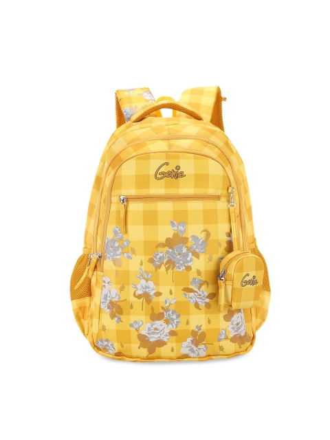 

Genie Girls Yellow Checked 19 inches Large Backpack with Pouch