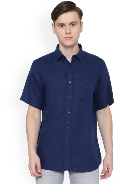 

Allen Solly Men Navy Blue Slim Fit Solid Linen Casual Shirt