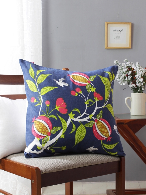 

India Circus by Krsnaa Mehta Blue Single 60 GSM Floral Square Cushion Covers