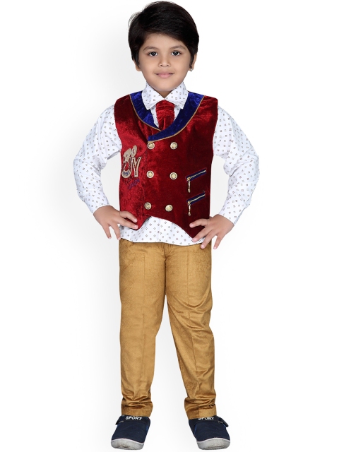 

Kidling Boys Maroon & Beige Printed Shirt with Trousers